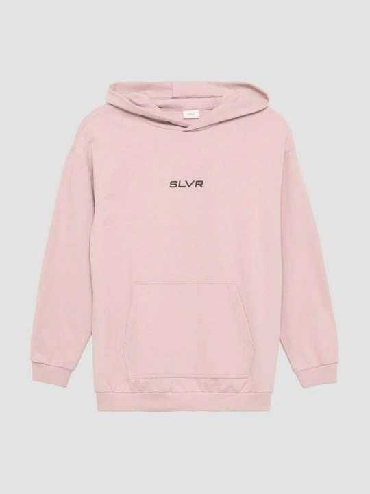 Zdjęcie produktu Bluza unisex z kapturem, kieszenią kangurką i nadrukiem z przodu s.Oliver różowy