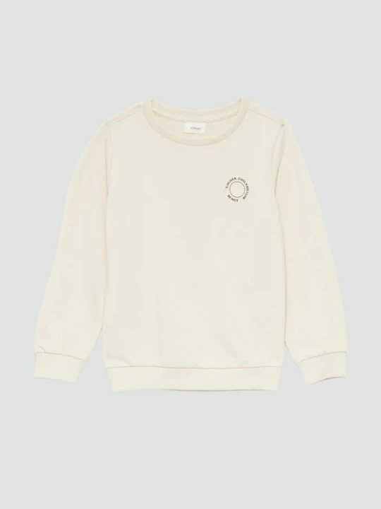 Zdjęcie produktu Bluza unisex z prążkowanymi mankietami i małym nadrukiem s.Oliver beżowy