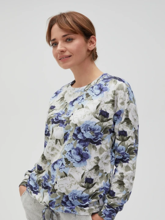 Zdjęcie produktu Bluza w kwiaty bez kaptura niebieska Moodo