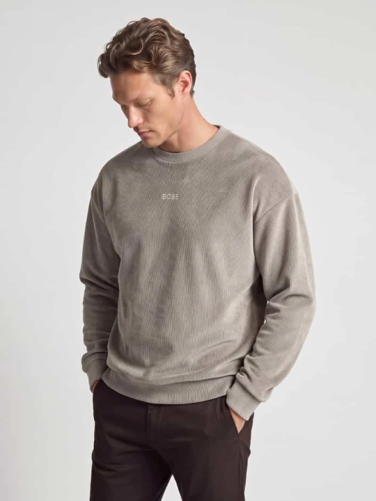 Zdjęcie produktu bluza o kroju regular fit z wyhaftowanym logo model 'Cord Sweat' Boss Piaskowy