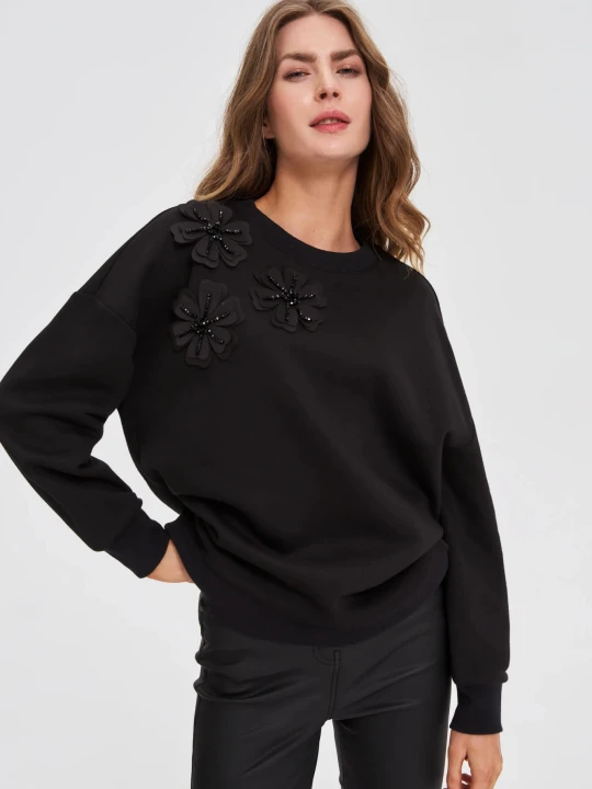 Zdjęcie produktu Bluza z aplikacją czarna Moodo