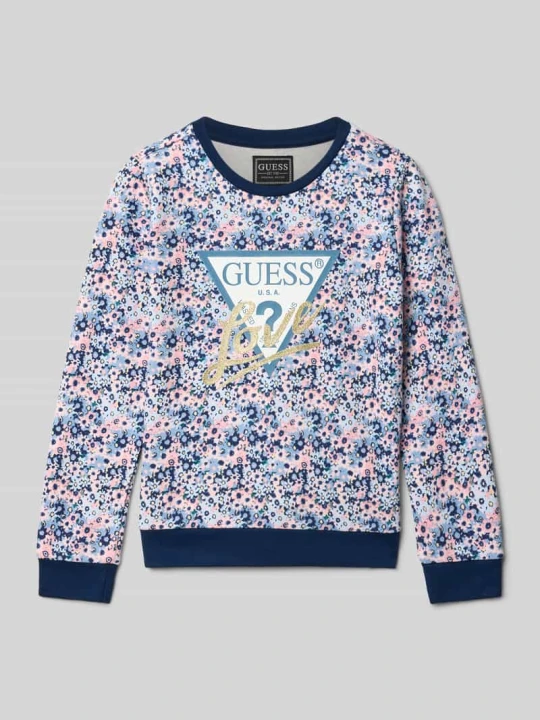 Zdjęcie produktu Bluza z czystej bawełny z nadrukiem z logo model ‘Active’ Guess Granatowy