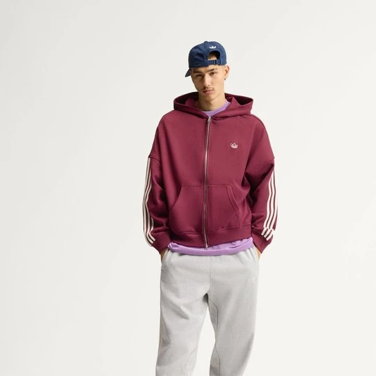 Zdjęcie produktu Bluza z kapturem, 3 paskami i suwakiem na całej długości adiSignature Adidas bordowy