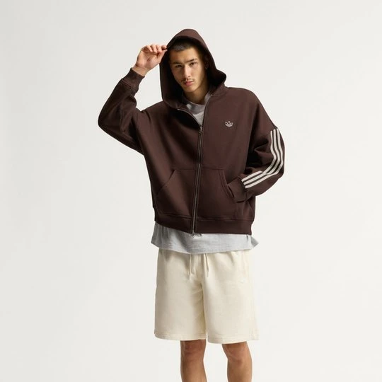 Zdjęcie produktu Bluza z kapturem, 3 paskami i suwakiem na całej długości adiSignature Adidas brązowy