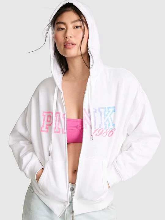 Zdjęcie produktu Bluza z kapturem Campus Fleece zapinana na zamek Victoria's Secret Biały