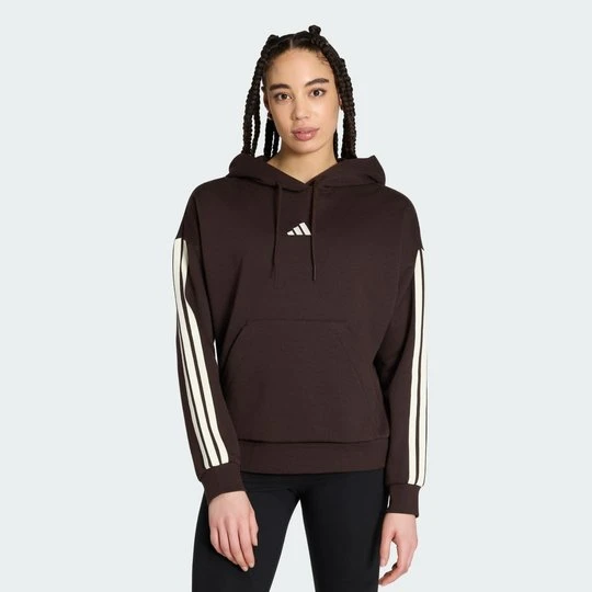 Zdjęcie produktu Bluza z kapturem Essentials 3-Stripes Fleece Adidas brązowy