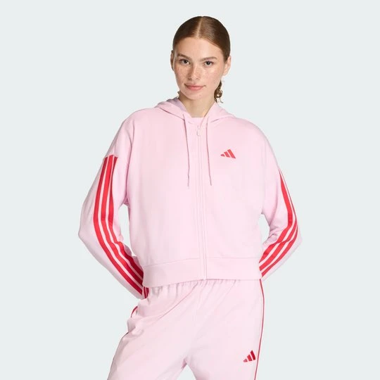 Zdjęcie produktu Bluza z kapturem Essentials 3-Stripes French Terry Full-Zip Adidas różowy