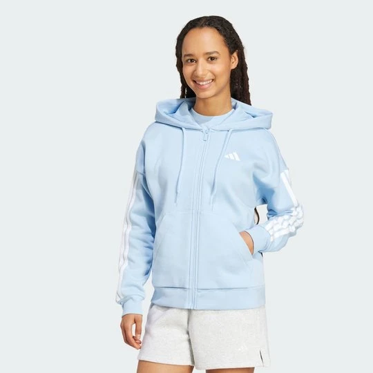 Zdjęcie produktu Bluza z kapturem Essentials z polaru z 3 paskami i suwakiem na całej długości Adidas