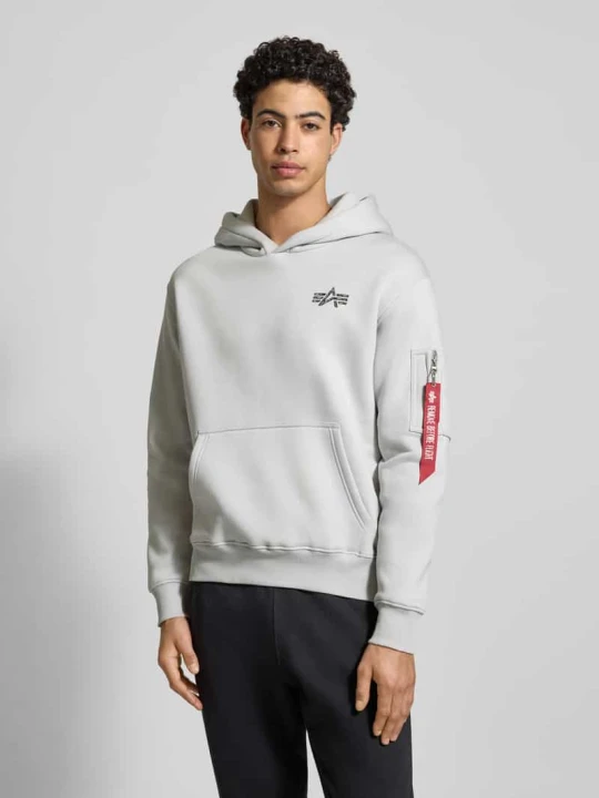 Zdjęcie produktu Bluza z kapturem i detalami z logo Alpha Industries Jasnoszary
