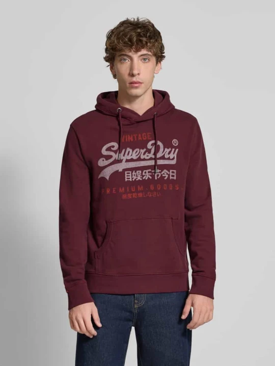 Zdjęcie produktu Bluza z kapturem i kieszenią kangurką Superdry Bordowy