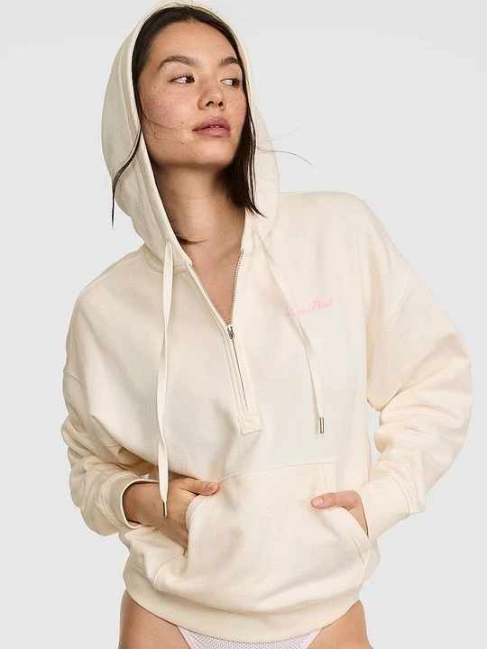 Zdjęcie produktu PINK Bluza z kapturem i krótkim zamkiem Campus Fleece Victoria's Secret Szary