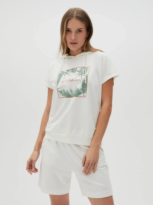 Zdjęcie produktu Bluza z kapturem i krótkimi rękawami biała Moodo