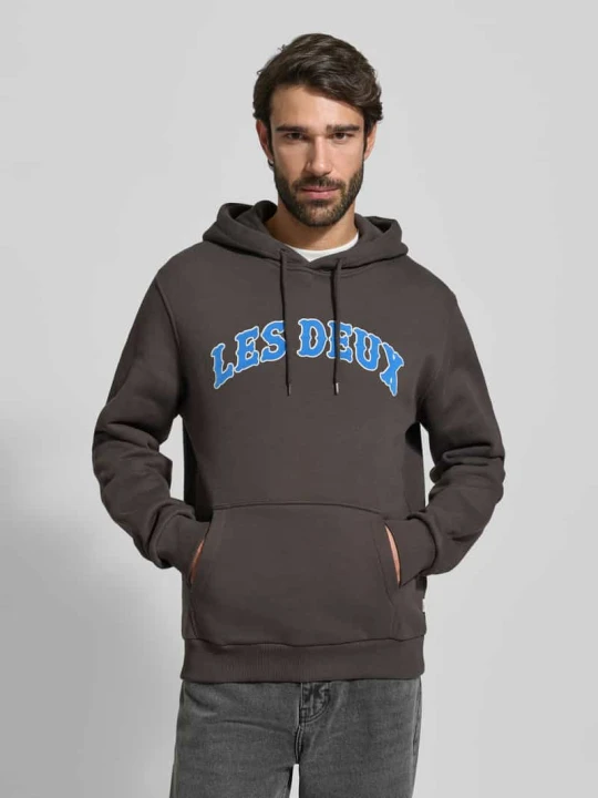 Zdjęcie produktu Bluza z kapturem z nadrukiem z logo Model 'Brady' Les Deux Ciemnoszary