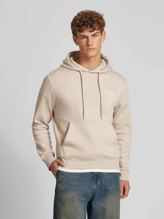 Zdjęcie produktu Bluza z kapturem i nadrukiem z logo model ‘ECORP’ Jack&Jones Beżowy