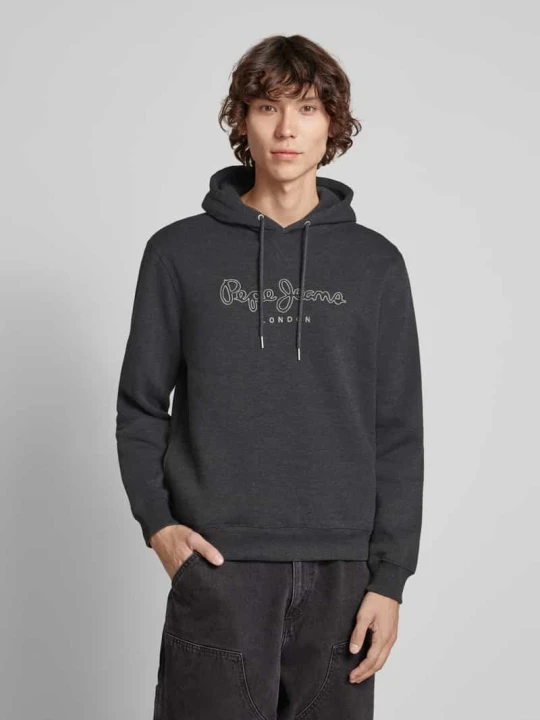 Zdjęcie produktu Bluza z kapturem i wyhaftowanym logo model ‘New Nouvel’ Pepe Jeans Ciemnoszary