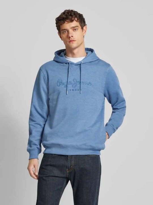 Zdjęcie produktu Bluza z kapturem i wyhaftowanym logo model ‘New Nouvel’ Pepe Jeans Granatowy
