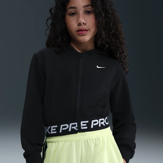 Zdjęcie produktu Bluza z kapturem i zamkiem na całej długości dla dużych dzieci (dziewcząt) Dri-FIT Nike Pro Fleece - Czerń