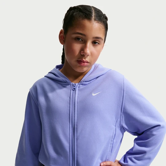 Zdjęcie produktu Bluza z kapturem i zamkiem na całej długości dla dużych dzieci (dziewcząt) Dri-FIT Nike Pro Fleece - Fiolet