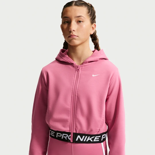 Zdjęcie produktu Bluza z kapturem i zamkiem na całej długości dla dużych dzieci (dziewcząt) Dri-FIT Nike Pro Fleece - Różowy