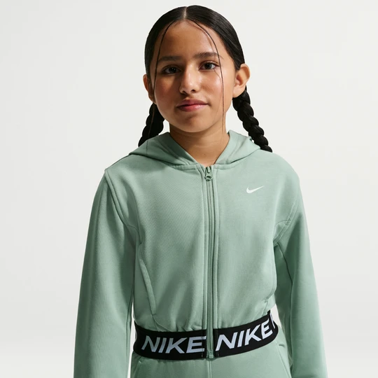 Zdjęcie produktu Bluza z kapturem i zamkiem na całej długości dla dużych dzieci (dziewcząt) Dri-FIT Nike Pro Fleece - Zieleń