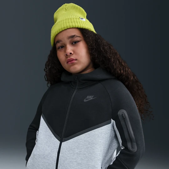 Zdjęcie produktu Bluza z kapturem i zamkiem na całej długości dla dużych dzieci Nike Tech Fleece (szersze rozmiary) - Szary