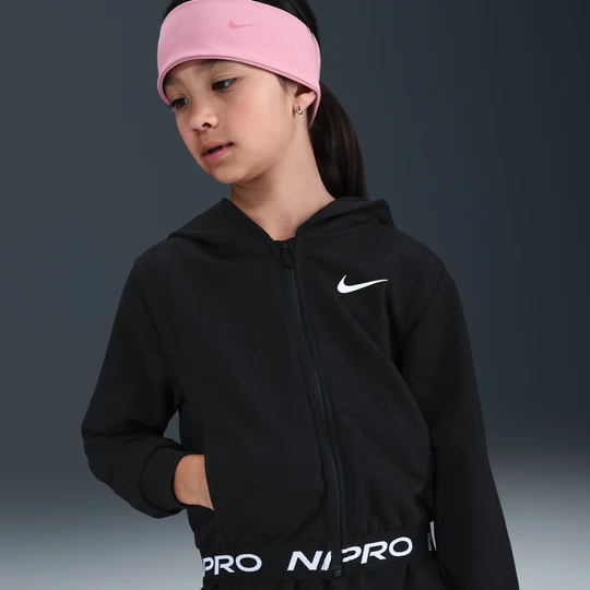 Zdjęcie produktu Bluza z kapturem z dzianiny frotte i zamkiem na całej długości dla małych dzieci Nike Pro Essentials Dri-FIT - Czerń