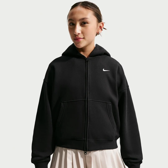Zdjęcie produktu Bluza z kapturem i zamkiem na całej długości o kroju oversize dla dużych dzieci (dziewcząt) Nike Studio Fleece - Czerń