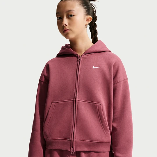 Zdjęcie produktu Bluza z kapturem i zamkiem na całej długości o kroju oversize dla dużych dzieci (dziewcząt) Nike Studio Fleece - Czerwony