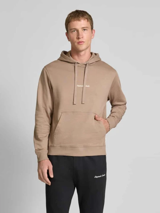 Zdjęcie produktu Bluza z kapturem, kieszenią kangurką i wyhaftowanym logo Jack&Jones Beżowy