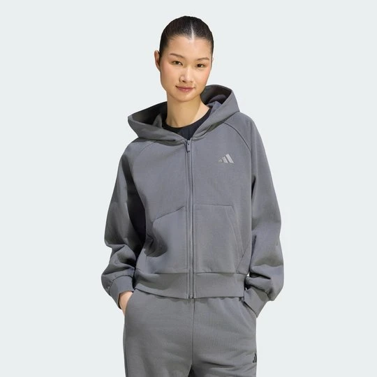 Zdjęcie produktu BLUZA Z KAPTUREM, MAŁYM LOGO I SUWAKIEM NA CAŁEJ DŁUGOŚCI ADIDAS KIT Grey Five