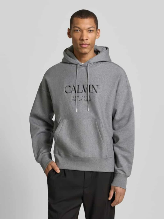Zdjęcie produktu Bluza z kapturem z nadrukiem z logo i kieszenią kangurka Calvin Klein Średnioszary melanż