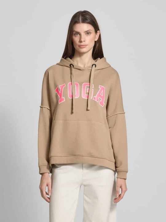 Zdjęcie produktu Bluza z kapturem o kroju oversized z czystej bawełny z kieszenią kangurką Miss Goodlife Piaskowy
