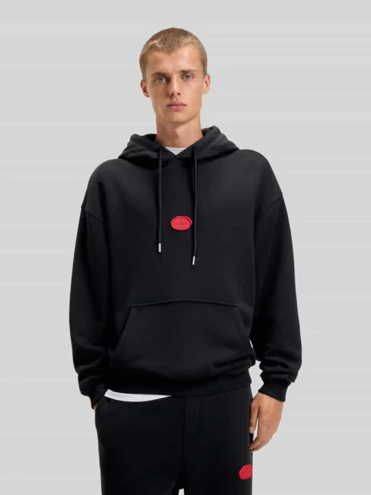 Zdjęcie produktu Bluza z kapturem o kroju oversized z mieszanki bawełny model ‘DILVANO’ Hugo Czarny