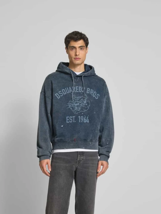 Zdjęcie produktu Bluza z kapturem o kroju oversized z nadrukiem z logo Dsquared2 Błękitny