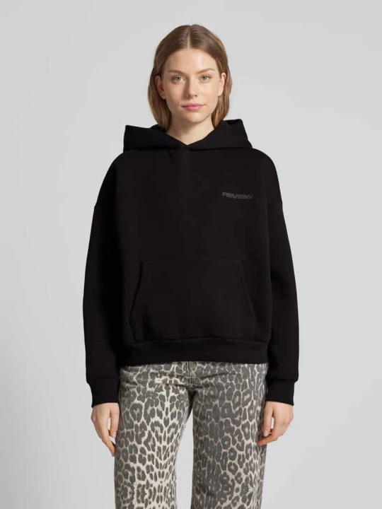 Zdjęcie produktu Bluza z kapturem o kroju oversized z nadrukiem z logo REVIEW Czarny