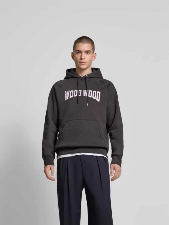 Zdjęcie produktu Bluza z kapturem o kroju oversized z nadrukiem z logo Wood Wood Antracytowy