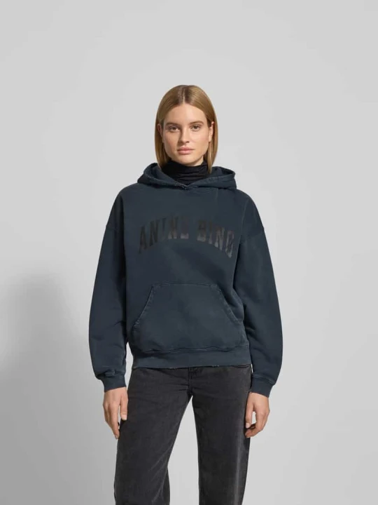 Zdjęcie produktu Bluza z kapturem o kroju oversized z wyhaftowanym logo Anine Bing Antracytowy