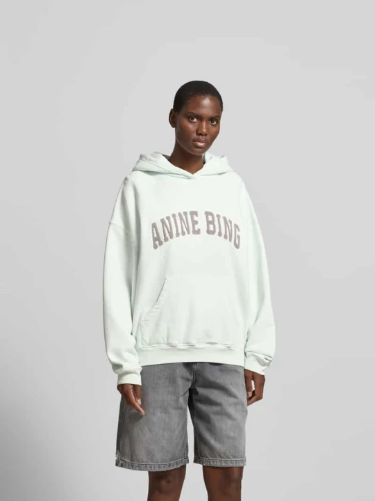 Zdjęcie produktu bluza z kapturem o kroju oversized z wyhaftowanym logo Anine Bing Jasnozielony