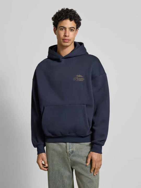 Zdjęcie produktu Bluza z kapturem o kroju oversized z wyhaftowanym logo PROHIBITED Granatowy