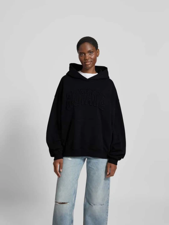 Zdjęcie produktu Bluza z kapturem o kroju oversized z wyhaftowanym logo ROTATE Czarny
