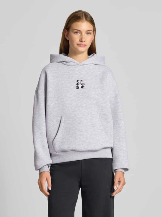 Zdjęcie produktu Bluza z kapturem o kroju oversized z wyhaftowanym motywem REVIEW Jasnoszary melanż