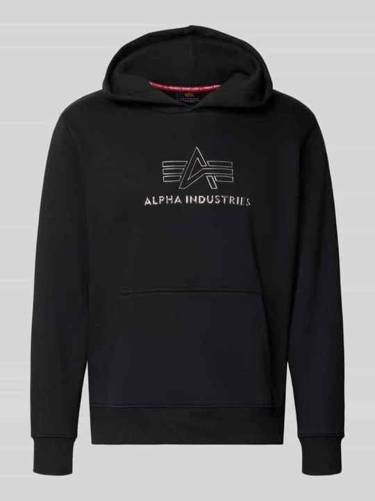 Zdjęcie produktu bluza z kapturem o kroju regular fit z czystej bawełny z detalem z logo Alpha Industries Czarny