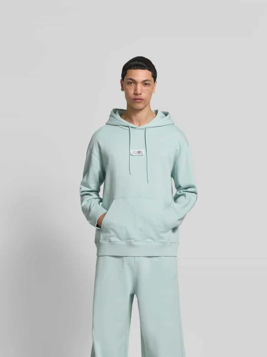 Zdjęcie produktu bluza z kapturem o kroju regular fit z detalem z logo MM6 Maison Margiela Jasnoturkusowy