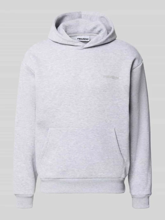 Zdjęcie produktu bluza z kapturem o kroju regular fit z mieszanki bawełny REVIEW Jasnoszary melanż