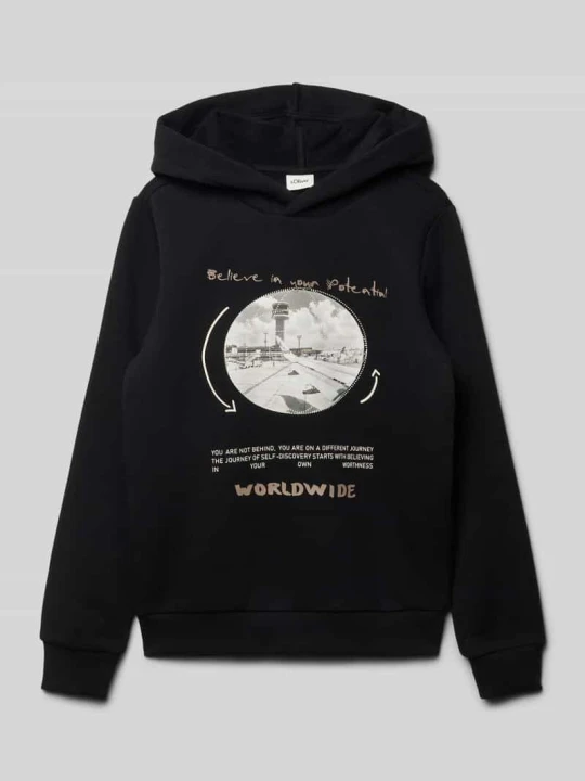 Zdjęcie produktu Bluza z kapturem o kroju regular fit z mieszanki bawełny s.Oliver Czarny