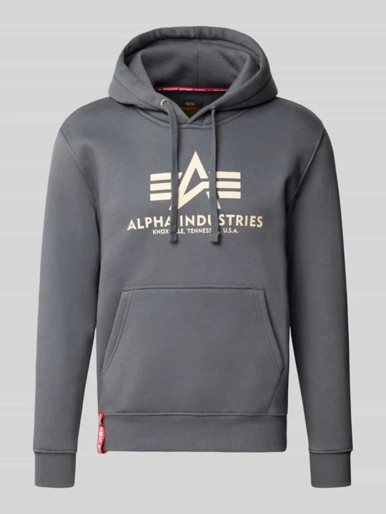 Zdjęcie produktu bluza z kapturem o kroju regular fit z mieszanki bawełny z nadrukiem z logo Alpha Industries Ciemnoszary