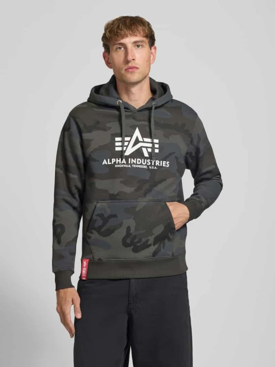 Zdjęcie produktu bluza z kapturem o kroju regular fit z mieszanki bawełny z nadrukiem z logo Alpha Industries Czarny
