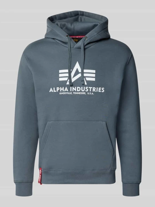 Zdjęcie produktu bluza z kapturem o kroju regular fit z mieszanki bawełny z nadrukiem z logo Alpha Industries Jeansowy niebieski