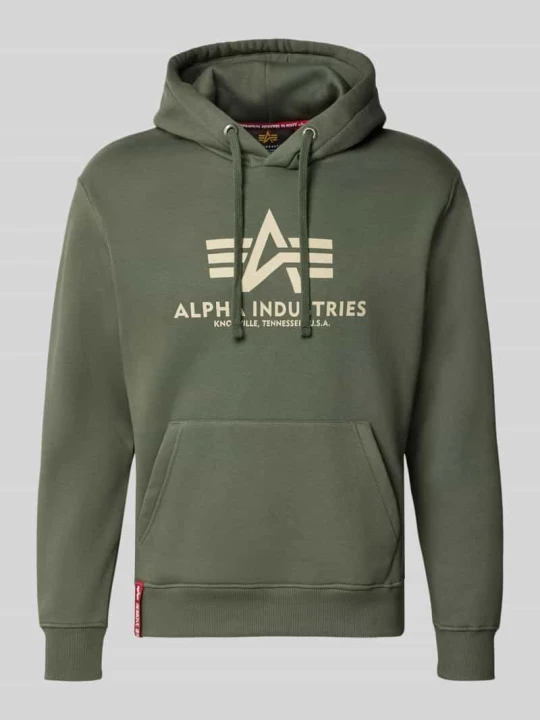 Zdjęcie produktu bluza z kapturem o kroju regular fit z mieszanki bawełny z nadrukiem z logo Alpha Industries Oliwkowy