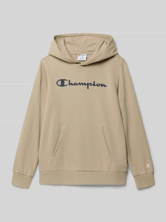 Zdjęcie produktu bluza z kapturem o kroju regular fit z nadrukiem z logo Champion Piaskowy